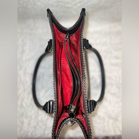 Kate spade Polka Dot Wellesley Quinn Black Khaki Canvas Leather Tote - Picture 13 of 16